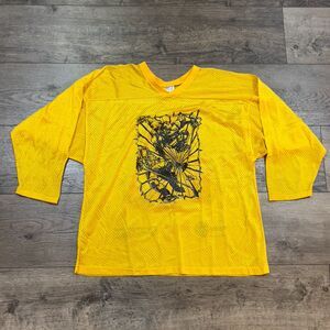 RARE! Vintage 80s Athletic Sewing Tom Hughes Hockey School Yellow Jersey - Large